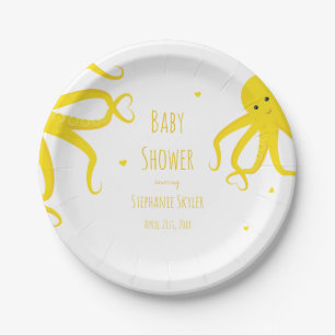 Plato De Papel Placa de papel de Baby Shower amarilla de pulpo su