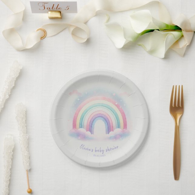 Plato De Papel Placa de papel de Baby Shower en el arcoiris paste (Boda)