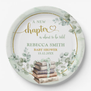 Plato De Papel Placa de papel de Baby Shower Green Sage Storybook