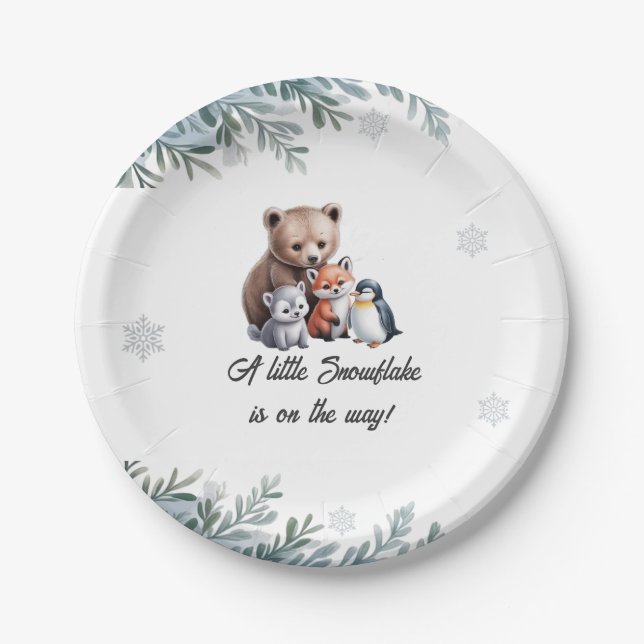 Plato De Papel Placa de papel de Baby Shower para animales de bos (Anverso)