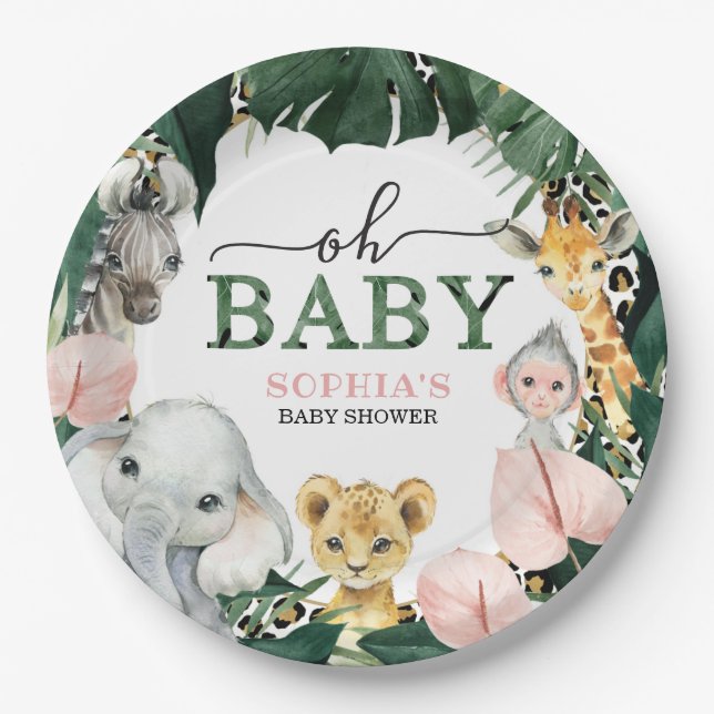 Plato De Papel Placa de papel de Baby Shower para animales salvaj (Anverso)