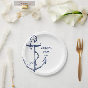 Plato De Papel Placa de papel de Boda de ancla de boceto de la Ma