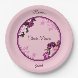 Plato De Papel Placa de papel de Boda de anillo floral púrpura