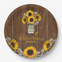 Placa de papel de Boda de girasol ruso y mason Jar
