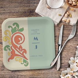 Plato De Papel Placa de papel de Boda de monograma Art Nouveau