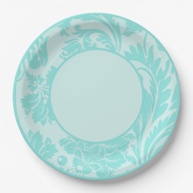 Plato De Papel placa de papel de boda floral verde azulada (Anverso)