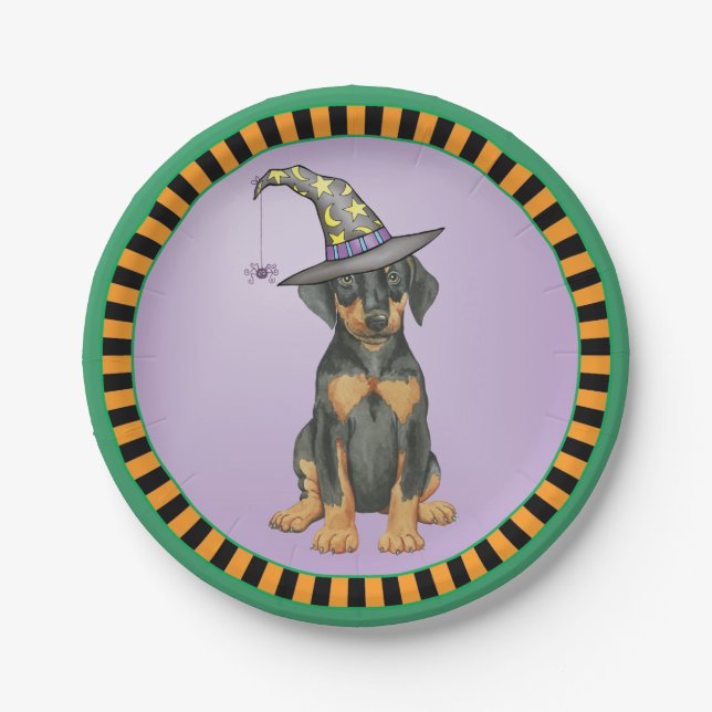 Plato De Papel Placa de papel de bruja Doberman Pinscher (Anverso)
