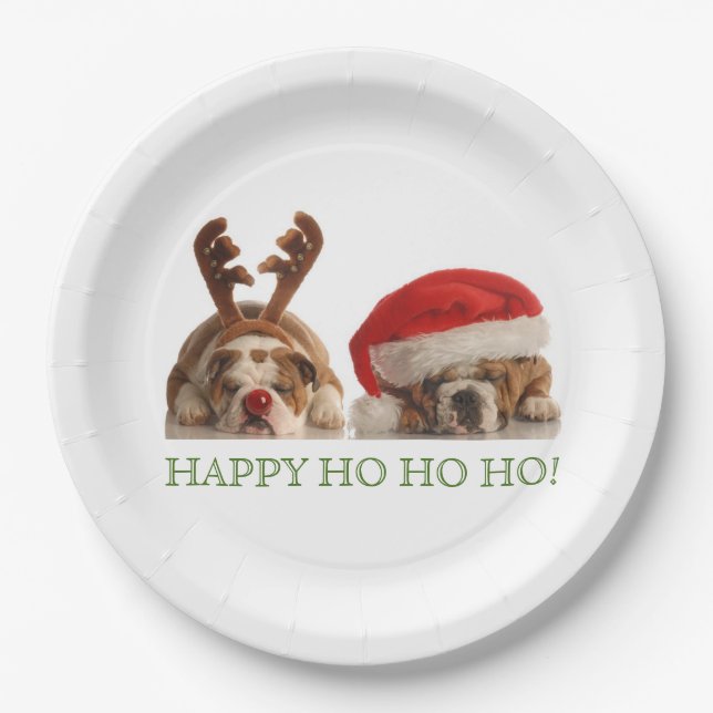 PLATO DE PAPEL PLACA DE PAPEL DE BULLDOGES DE NAVIDADES (Anverso)