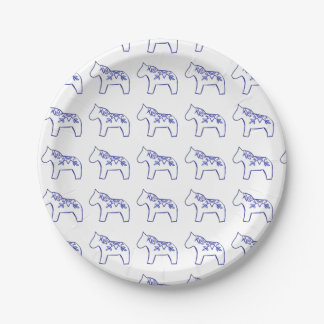 Plato De Papel Placa de papel de caballo de Dala azul y blanco