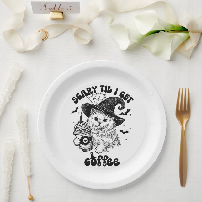 Plato De Papel Placa de papel de café para gato de Halloween (Boda)