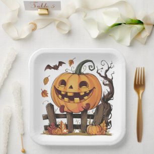 Plato De Papel Placa de papel de calabaza festiva de Halloween