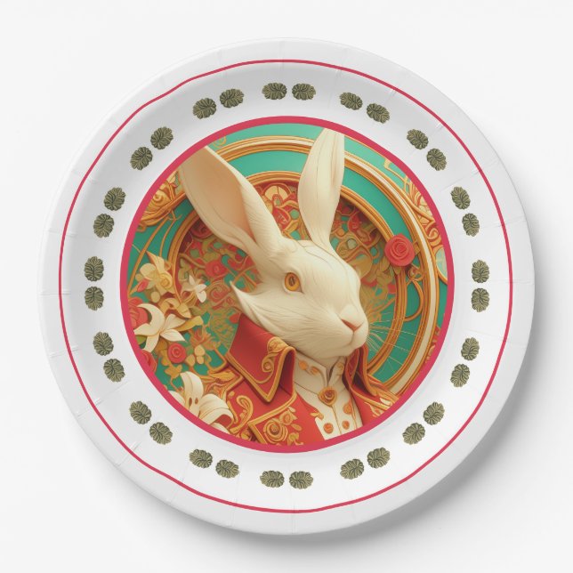 Plato De Papel Placa de papel de código de vestir real de conejo (Anverso)