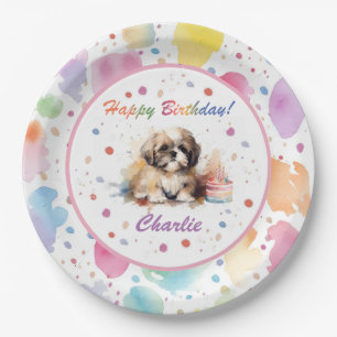 Plato De Papel Placa de papel de color de agua Shih Tzu