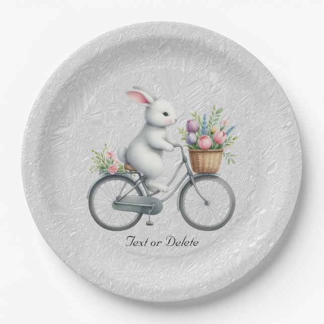 Plato De Papel Placa de papel de conejo para bicicletas florales (Anverso)