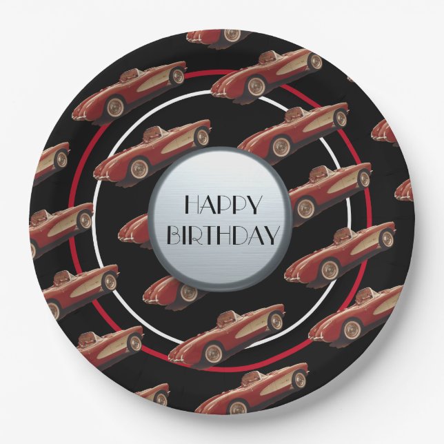 Plato De Papel Placa de papel de Corvette rojo (Anverso)