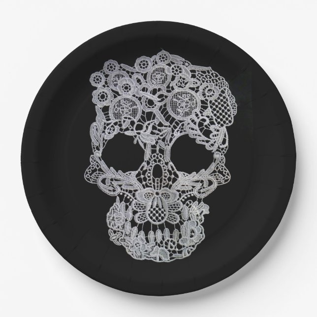 Plato De Papel Placa de papel de cráneo de crochet (Anverso)