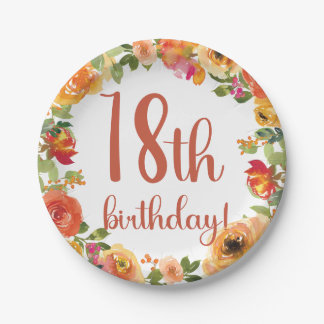 Plato De Papel Placa de papel de cumpleaños 18 floral