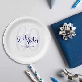 Plato De Papel Placa de papel de cumpleaños 60 azul de la Marina
