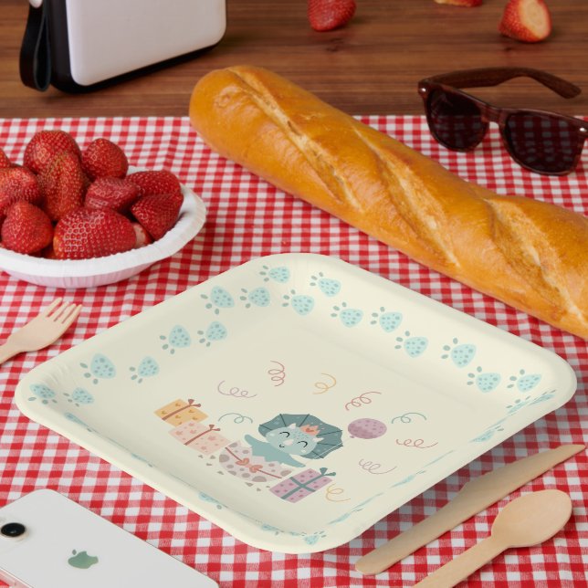 Plato De Papel Placa de papel de cumpleaños de Baby Dino (Picnic)