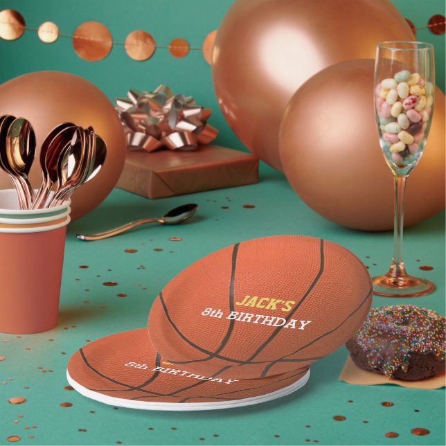 Plato De Papel Placa de papel de cumpleaños de baloncesto (Multi)