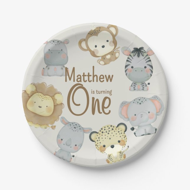 Plato De Papel Placa de papel de cumpleaños de Boho Safari (Anverso)