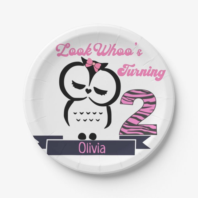 Plato De Papel Placa de papel de cumpleaños de búho (Anverso)