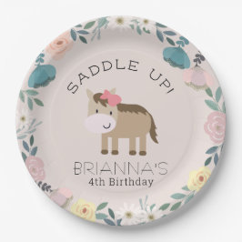 Plato De Papel Placa de papel de cumpleaños de Chica de caballos 