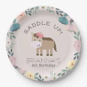 Plato De Papel Placa de papel de cumpleaños de Chica de caballos