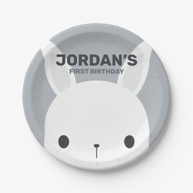 Plato De Papel Placa de papel de cumpleaños de conejo conejo pequ (Anverso)