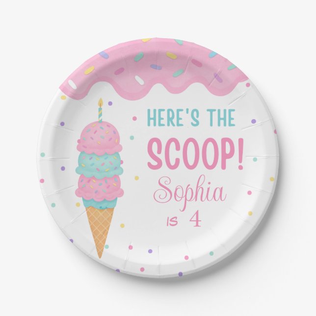 Plato De Papel Placa de papel de cumpleaños de crema de hielo (Anverso)