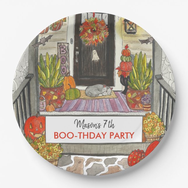 Plato De Papel Placa de papel de cumpleaños de Halloween (Anverso)