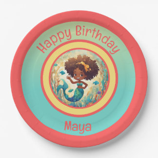 Plato De Papel Placa de papel de cumpleaños de sirena negra