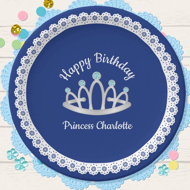 Plato De Papel Placa de papel de cumpleaños de Tiara, princesa az (Subido por el creador)