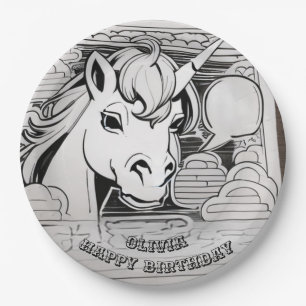 Plato De Papel Placa de papel de cumpleaños de unicornio de color
