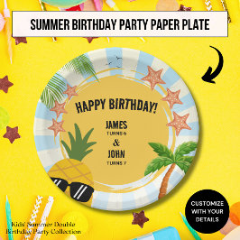 Plato De Papel Placa de papel de cumpleaños de verano para niños
