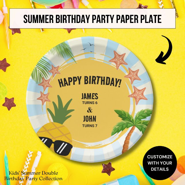 Plato De Papel Placa de papel de cumpleaños de verano para niños (Subido por el creador)