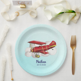 Plato De Papel Placa de papel de cumpleaños del avión, vuele