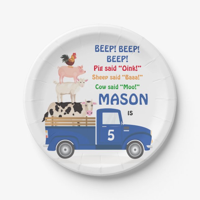 Plato De Papel Placa de papel de cumpleaños del Camión azul para  (Anverso)