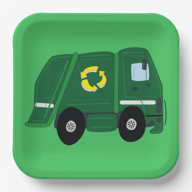 Plato De Papel Placa de papel de cumpleaños del camión de basura (Anverso)