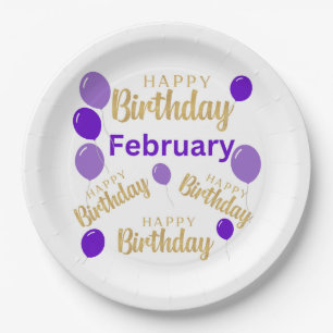 Plato De Papel Placa de papel de cumpleaños feliz de febrero