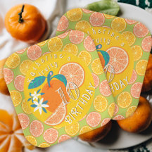 Placa de papel de cumpleaños para la fruta naranja