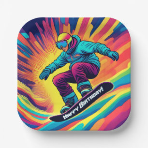 Plato De Papel Placa de papel de cumpleaños para Snowboarder psic