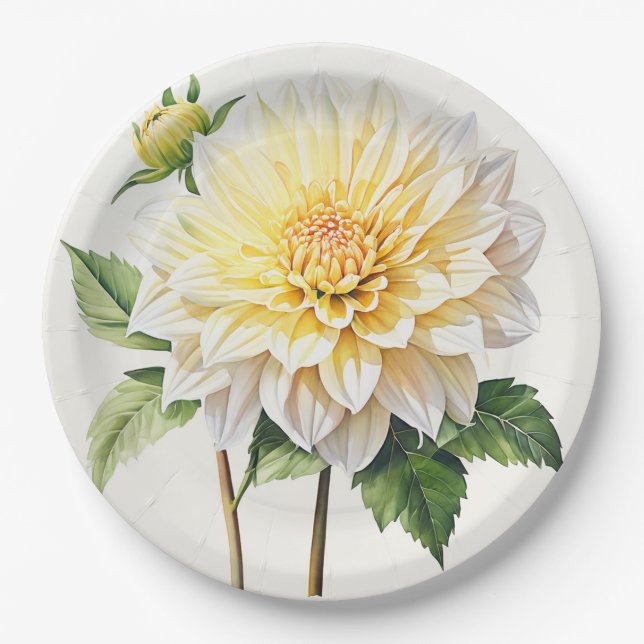Plato De Papel Placa de papel de dahlia blanca (Anverso)