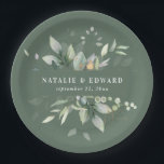 Plato De Papel Placa de papel de decoración de fiesta de boda acu<br><div class="desc">Decoración de bodas follaje acuático. Los colores se pueden cambiar. Parte de una elegante colección de bodas.</div>