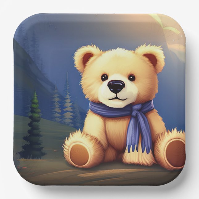 Plato De Papel Placa de papel de diseño de oso de peluche (Anverso)