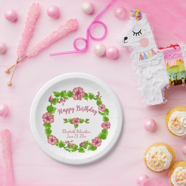 Plato De Papel Placa de papel de diseño floral de paraíso tropica (Fiesta)