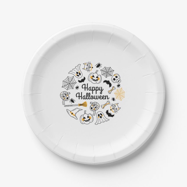Plato De Papel Placa de papel de doodle de Halloween (Anverso)