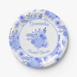 Plato De Papel Placa de papel de ducha azul y blanco floral para 
