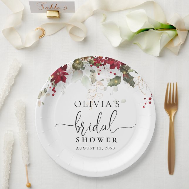 Plato De Papel Placa de papel de ducha de la novia de la poinsett (Boda)