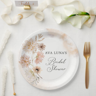 Plato De Papel Placa de papel de ducha de novia floral Boho